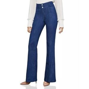 BCBGMAXAZRIA Jeans Womens Blue High Rise Pintuck Flared Rinse Indigo‎ Dark Wash